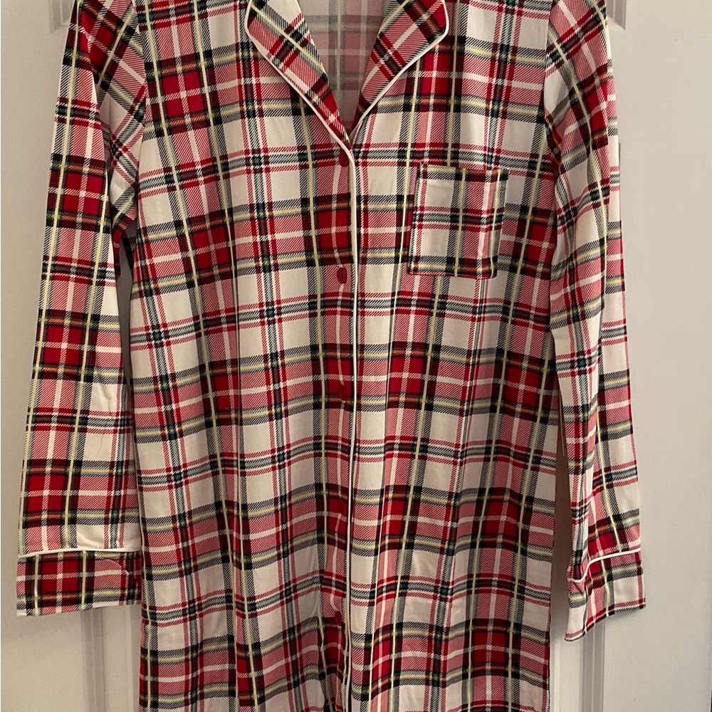 Tahari Notch Collar White / Holiday Plaid Sleepshirt Nightgown - NWT - Small - Picture 4 of 9
